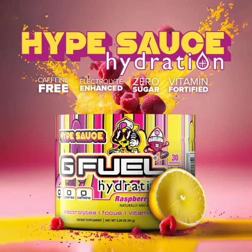 Miniatura 3 de G Fuel Hype Sauce Supreme Hydration, mezcla de polvo de electrolitos para energía y concentración, suplemento sin azúcar y sin cafeína con vitaminas
