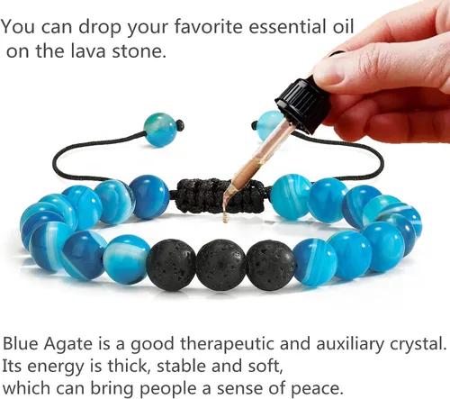 Miniatura 2 de RURRBOOB Pulsera de cuentas para hombres y mujeres piedra de lava de piedra para la ansiedad aceite esencial volcánico ajustable Piedra
