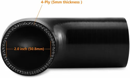 Miniatura 3 de Ucreative Codo de 90 grados ID: 2.0" (51mm) Manguera de silicona acopladora de 4 capas de alto rendimiento para vehículo con abrazadera de perno en T