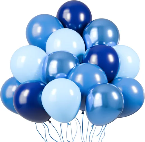 Miniatura 22 de KBZVNAF Globos de látex negro, azul y plateado, paquete de 60 globos de fiesta de 12 pulgadas, azul real, negro, azul metálico, plateado