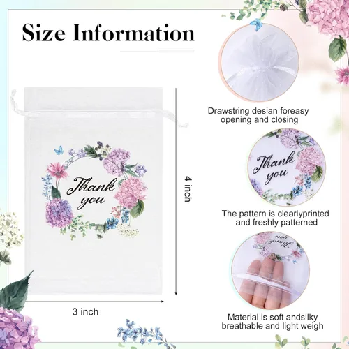 Miniatura 2 de 100 bolsas de organza transparente, pequeñas bolsas de malla floral con cordón a granel, bolsa de regalo para dulces, bolsa de regalo para baby