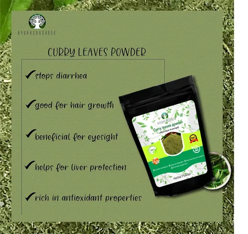 Miniatura 4 de AYURVEDASHREE Curry Leaf Powder 50 Gm Promueve el crecimiento del cabello Volumen del cabello Cabello más grueso Koenigii Murraya Natural