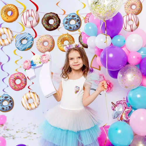 Miniatura 4 de 34 decoraciones de fiesta de donas que incluyen 2 guirnaldas de donas y 32 piezas de donas colgantes para fiesta de cumpleaños, baby shower, regalos