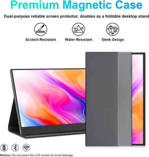 Miniatura 5 de UFYQL Monitor portátil de pantalla táctil de 15.6 pulgadas, pantalla IPS FHD 1080P con funda magnética, HDMI y USB-C Plug & Play, monitor externo