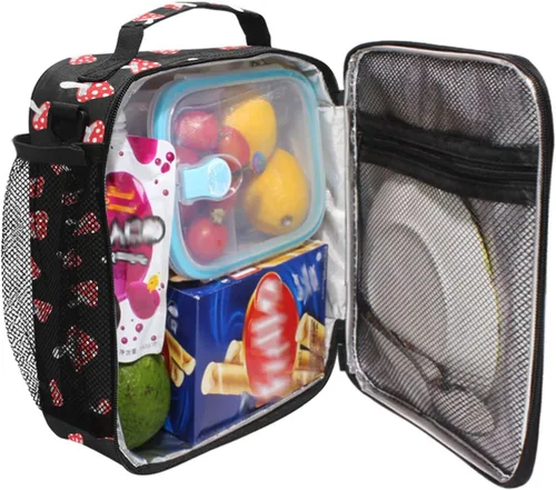Miniatura 4 de Lonchera para niños y niñas, con diseño de hongos del bosque, con diseño de dibujos animados, con correa para el hombro, bolsas enfriadoras