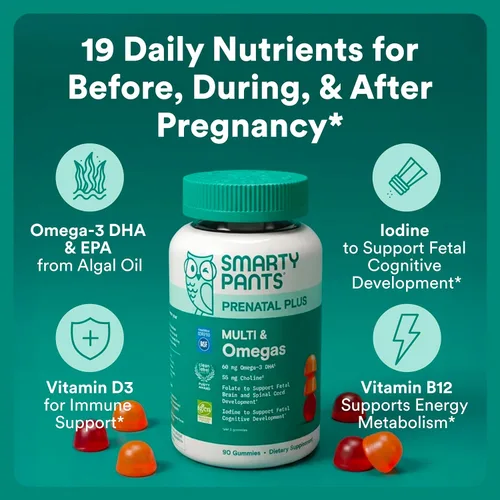 Miniatura 2 de SmartyPants Gomitas multivitamínicas prenatales - Fórmula mejorada: Omega 3 (DHA/EPA), metilfolato, biotina, vitamina D3, C, vitamina B12, B6