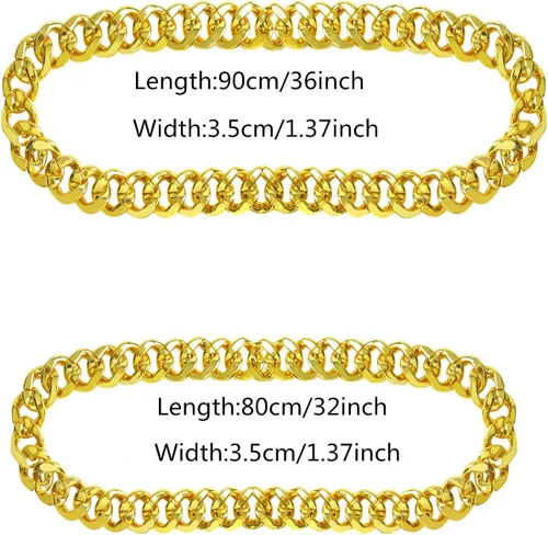 Miniatura 2 de 2 cadenas de oro sintético para hombre, collar de cadena de oro de rapero, estilo punk de los años 80 y 90, collar de disfraz de oro falso de hip