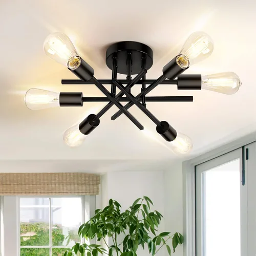 Miniatura 9 de TOBUSA Lámpara de techo semiempotrada color negro mate, moderna Sputnik cerca del techo, lámpara de techo para dormitorio, cocina, sala de estar