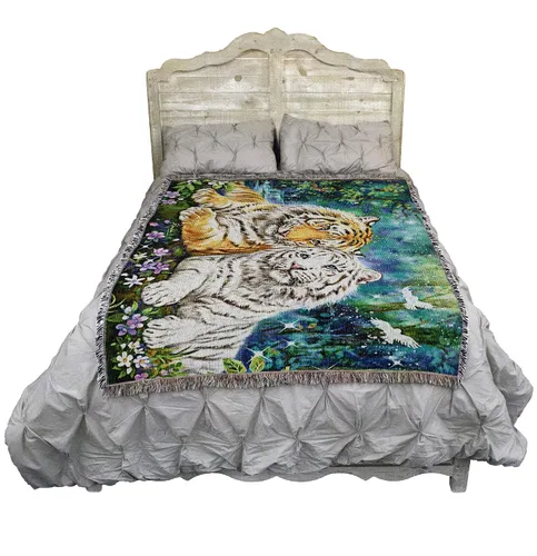 Miniatura 2 de Pure Country Weavers Manta de tigre del Santuario de la mañana, manta de regalo tejida de algodón, fabricada en los Estados Unidos (72 x 54 pulgadas)