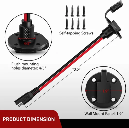 Miniatura 3 de Nilight Paquete de 2 conectores de enchufe de alimentación SAE de 12 AWG, puerto de pared lateral, conexión rápida, conector de montaje empotrado