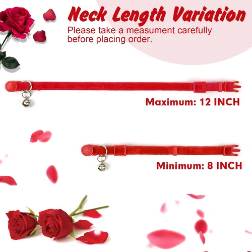 Miniatura 6 de azuza Paquete de 2 collares de gato floral con campana y corbatín de flores extraíble, ajustable, tela de terciopelo para mascotas, decoración