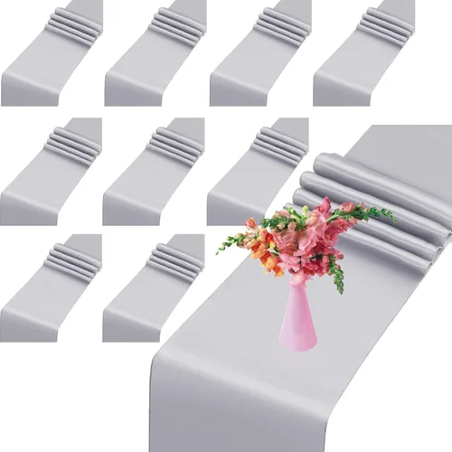 Miniatura 12 de Juego de 10 caminos de mesa satinados color marrón chocolate de 12 x 108 pulgadas de largo Premium Satin Table Runner, Smooth Silk Fabric