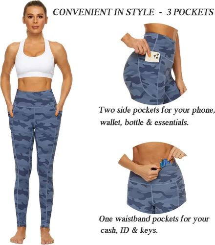 Miniatura 4 de iniber Pantalones de yoga de cintura alta con bolsillos para mujer, elásticos en 4 direcciones, suaves, para correr, entrenamiento, pantalones