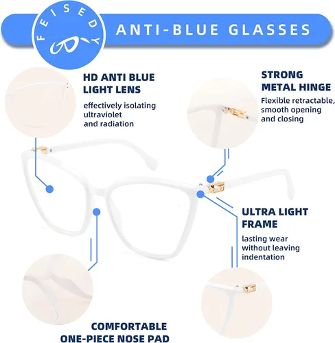 Miniatura 5 de FEISEDY Gafas de bloqueo de luz azul ojo de gato para mujer, gafas de computadora de moda Cateye B2977