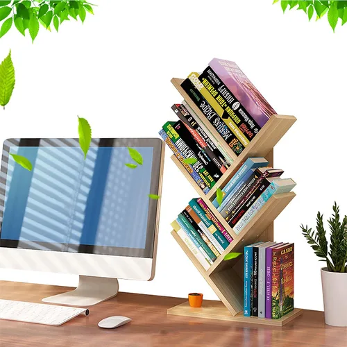 Miniatura 11 de Estantería de árbol de 4 niveles, estantería de pie para libros que ahorra espacio, estante organizador de almacenamiento de revistas, estante