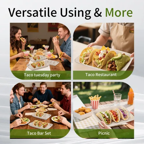 Miniatura 6 de Paquete de 110 soportes desechables para tacos, platos de tacos desechables con 3 divisores para decoraciones de martes de tacos y juego de servir