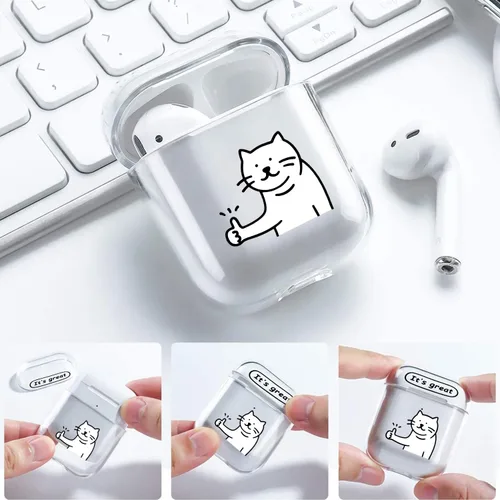 Miniatura 4 de Funda transparente para AirPods de 2ª generación de 1ª generación, diseño de gatito kawaii para mujeres, hombres y niños, funda de carga de TPU