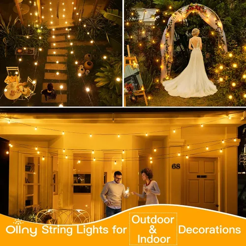 Miniatura 6 de Ollny Cadena de luces para exteriores de 25 pies, impermeable, conectable, inastillable, con 13 Edison + 1 bombilla LED de repuesto enchufable