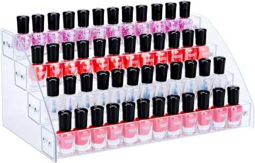 Miniatura 8 de KINGROW Estante organizador de esmalte de uñas, estante de exhibición de acrílico de 3 capas, estante para anteojos, aceites esenciales