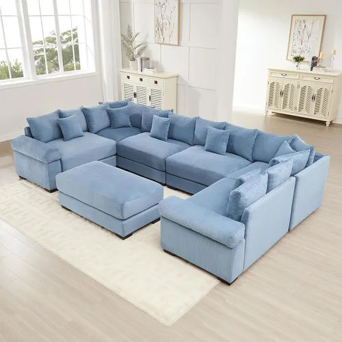 Miniatura 62 de Sofá modular de gran tamaño de 117.3 pulgadas, sofás modulares grandes de pana para sala de estar, sofás de 3 plazas, moderno juego de sofá de Blanco