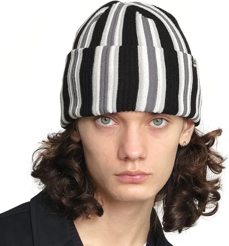 UNDERCONTROL Gorro unisex con logotipo bordado de la marca para otoño e invierno, grueso, largo y ancho, hecho en Corea, Negro -