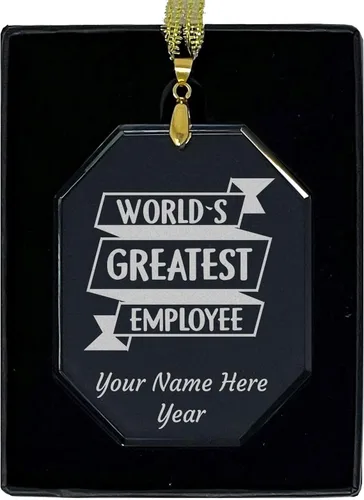 Miniatura 7 de LaserGram Adorno de Navidad de vidrio personalizado, el mejor empleado del mundo, idea de regalo grabada con láser personalizada (forma de diamante)