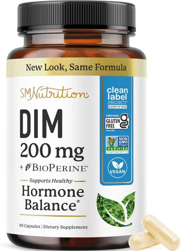 Suplemento DIM 200 mg | Balance de estrógeno para mujeres y hombres | Acné hormonal, equilibrio hormonal, menopausia y apoyo antioxidante |