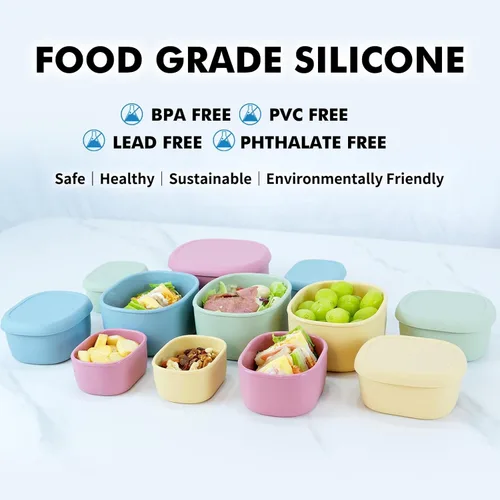 Miniatura 4 de Juego de contenedores de almacenamiento de alimentos de silicona Anatole de 3 unidades, loncheras Bento con tapas, sin BPA, aptas para lavavajillas