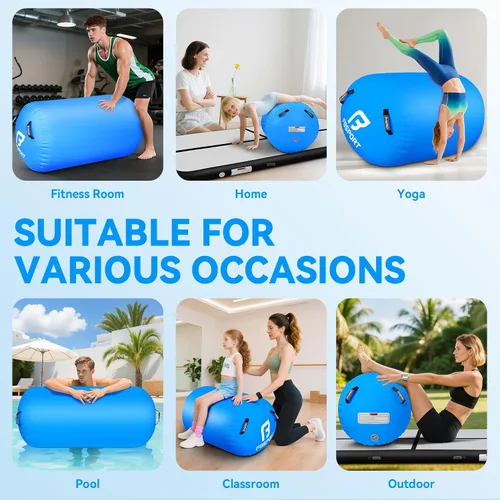 Miniatura 4 de FBSPORT Air Roller Gymnastics Barrel, Inflatable Gymnastics Air Roller Inflatable Air Gymnastics Mat for Yoga Cheerleading Training Home Outdoor