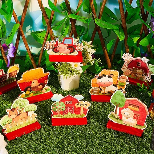 Miniatura 4 de 8 piezas de animales de granja, suministros para fiesta de cumpleaños, decoración temática de granja, decoración de baby shower, centro de mesa