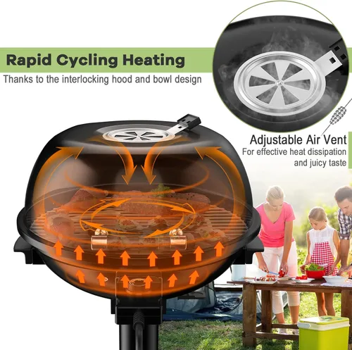 Miniatura 2 de Giantex Parrilla eléctrica para interiores y exteriores, parrilla portátil de 1600 W con rejilla antiadherente extraíble, temperatura ajustable