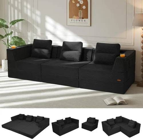 Miniatura 44 de COMAX Sofá cama futón, sofá cama convertible 4 en 1, sofás deshuesados para sala de estar, sofá biplaza plegable pequeño plegable que ahorra Gris