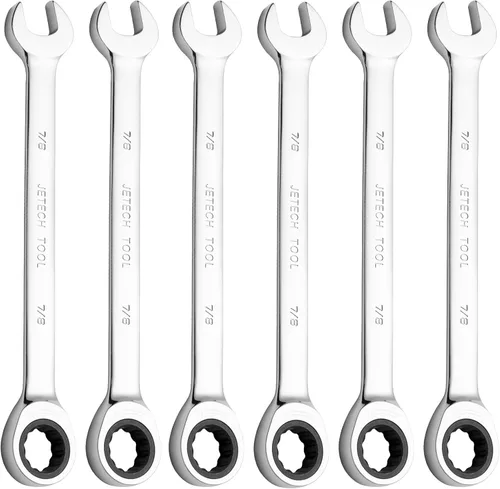 Jetech Llave combinada de trinquete de 7/8 pulgadas (paquete de 6), llave de engranajes de grado industrial con diseño de 12 puntos, trinquete de 72