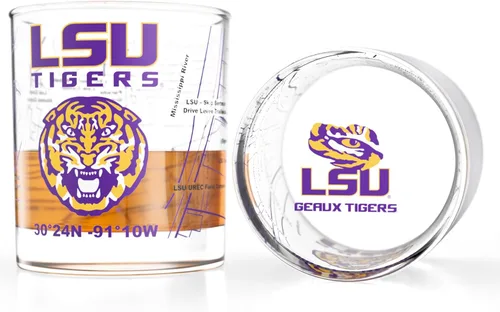 Greenline Goods Vasos de whisky University of LSU Tigers College (juego de 2), 10 onzas - Logotipo a todo color + mapa del campus