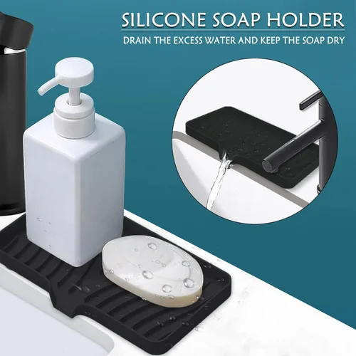 Miniatura 2 de Paquete de 3 jaboneras de cocina, soporte para jabón autodrenante antideslizante (mantiene la barra de jabón seca), soporte para jabón de barra