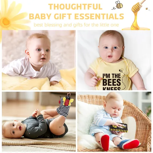 Miniatura 6 de iAOVUEBY Conjunto de regalo para bebé para recién nacido, canasta de regalos para baby shower de abeja, libro para bebé de alto contraste, juguetes