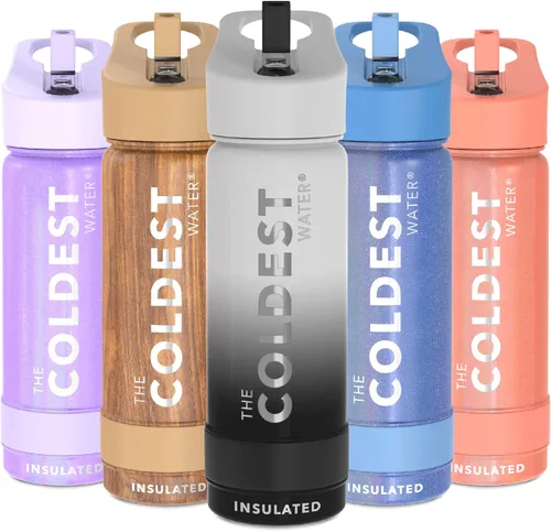 Miniatura 65 de Coldest - Botella para agua con tapa que incluye pajilla, térmica y metálica (acero inoxidable), para hombres y mujeres, color morado