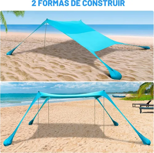 Miniatura 6 de Tienda de campaña familiar para playa, toldo para el sol, tienda de campaña grande desplegable para la playa, estabilidad, 4 postes con bolsa
