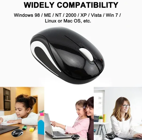 Miniatura 3 de Ratón inalámbrico para computadora portátil, tamaño pequeño, portátil, compacto, de viaje, USB, 3 botones, 1000 DPI, mouse inalámbrico para PC, Negro