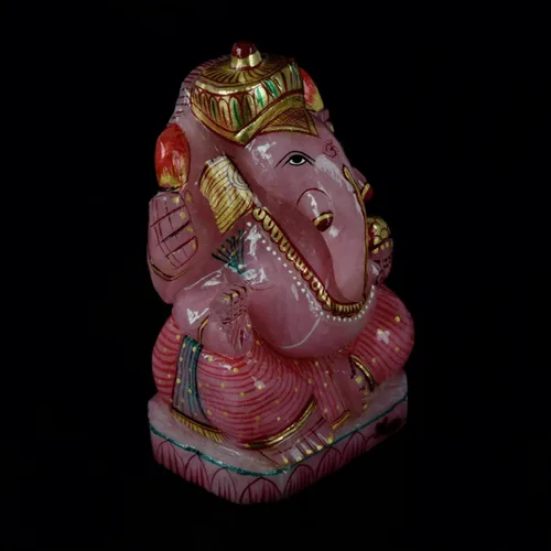 Miniatura 3 de GEMHUB Estatua de Ganesh Estatua de cuarzo rosa de aproximadamente 1400.00 quilates Escultura Éxito Elefante Dios Figurilla - Vinayak Ganesha V-4475