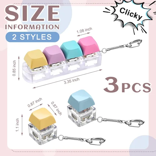 Miniatura 2 de Taiyin 3 unidades de juguete de teclado con clic, llavero de juguete para aliviar el estrés, juguetes de descompresión, botón para aliviar
