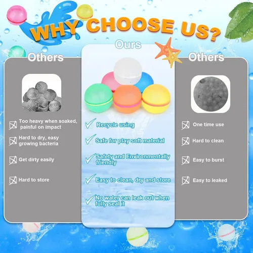 Miniatura 3 de 98K Globos de agua reutilizables, 6 piezas con bolsa de malla, juguetes de agua para piscina y playa, para niños y niñas, juguetes de verano al aire