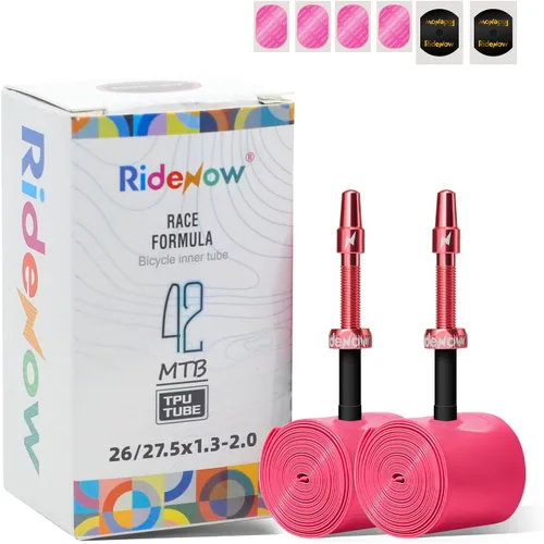 Miniatura 18 de RideNow - Paquete de 2 tubos interiores para bicicleta MTB de 24/ 26/27.5/29 pulgadas para 1.3-2.0/1.9-2.5, con válvula Presta de metal/TPU
