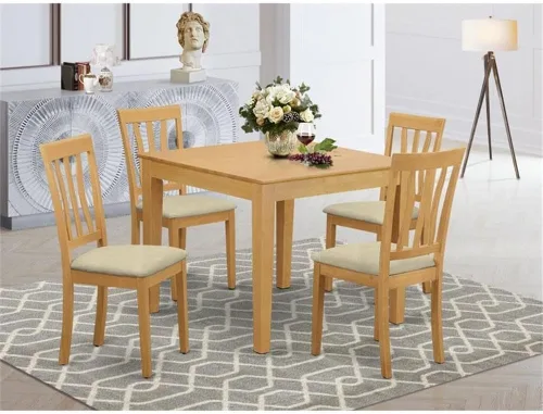 Miniatura 2 de East West Furniture OXAN5-OAK-C set de 5 mesas y 4 sillas para antecomedor, Madera Noble, Dorado Oxan5-roble-c