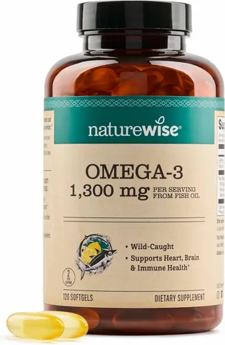 NatureWise Ultra Omega 3 Aceite de Pescado 2200 mg – Equivalente a 1300 mg Omega-3 - Forma Triglicérido - Sabor a Limón - Aceite de Pescado de Aguas