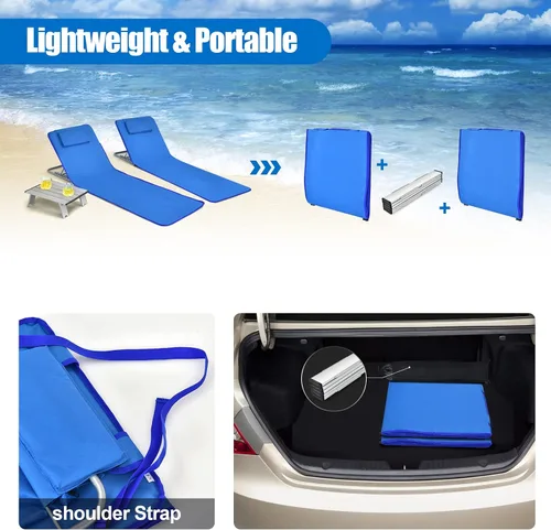 Miniatura 6 de GYMAX Sillas de playa, sillas de bronceado plegables con juego de mesa, silla de piso ajustable para patio, silla de baño de sol al aire libre