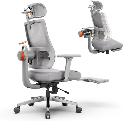 Newtral Silla de oficina ergonómica, silla de escritorio de oficina en casa con reposapiés, respaldo y reposacabezas de seguimiento automático, Gris