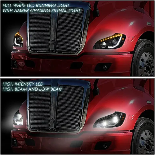 Miniatura 3 de DNA MOTORING HL-HAY-037-BK Par de Faros con LED DRL Secuencial de Señal de Giro con Reflector Compatible con Kenworth T680 13-21, Cromo/Negro