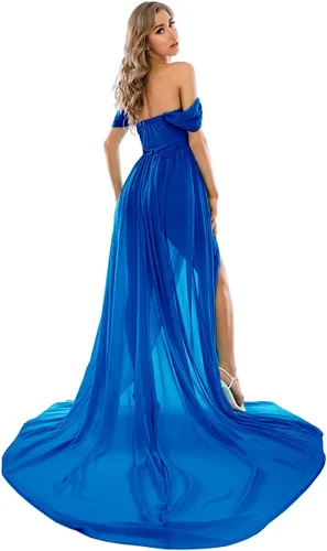 Miniatura 6 de ZIUMUDY Vestido de maternidad para sesión de fotos, fotografía, vestido de maternidad de gasa dividida, vestido de maternidad de tren largo