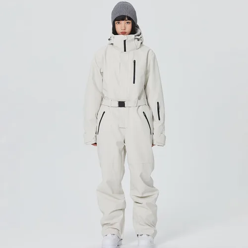 Miniatura 14 de ALSOGO Traje de esquí de una pieza para mujer, overol impermeable con aislamiento para nieve, con cinturón desmontable para deportes de nieve